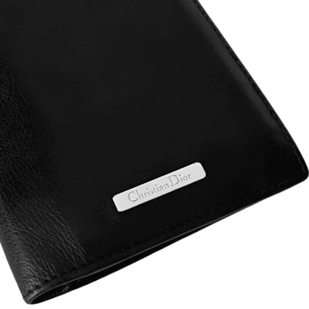 Christian Dior Vintage Leather Bi-fold Long Wallet Black Authentic Rank AB